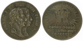 Franz II. 1792 - 1806
Ag - Jeton, 1830. auf die Krönung in Pressburg, Dm 24,7 mm.
Pressburg
5,45g
Fr. VII. 2. b.
stgl