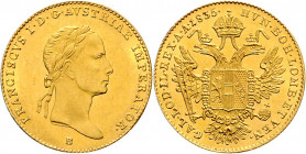 Franz II. 1792 - 1806
Dukat, 1835 B. Kremnitz
3,50g
Fr. 117
vz