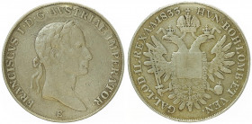 Franz II. 1792 - 1806
1/2 Taler, 1833 E. Karlsburg
13,75g
Fr. 267
Henkelspur
f.ss