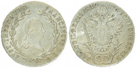 Franz II. 1792 - 1806
20 Kreuzer, 1819 C. Prag
6,67g
Fr. 324
f.stgl