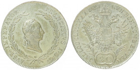 Franz II. 1792 - 1806
20 Kreuzer, 1827 C. Prag
6,63g
Fr. 361
vz/stgl