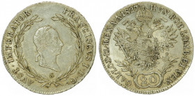 Franz II. 1792 - 1806
20 Kreuzer, 1827 G. Nagybanya
6,63g
Fr. 363
ss/vz