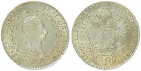 Franz II. 1792 - 1806
20 Kreuzer, 1830 B. Kremnitz
6,68g
Fr. 371
f.stgl