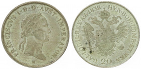 Franz II. 1792 - 1806
20 Kreuzer, 1832 M. Mailand
6,65g
Fr. 382
f.vz/vz