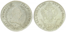 Franz II. 1792 - 1806
10 Kreuzer, 1809 A. Wien
3,88g
Fr. 395
ss/vz