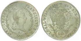 Franz II. 1792 - 1806
10 Kreuzer, 1810 A. Wien
3,93g
Fr. 396
min. justiert
stgl