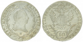 Franz II. 1792 - 1806
10 Kreuzer, 1815 B. Kremnitz
3,86g
Fr. 399
ss/vz