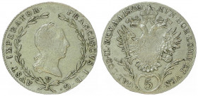 Franz II. 1792 - 1806
5 Kreuzer, 1820 V. Venedig
2,25g
Fr. 440
ss/ss+