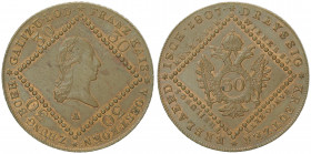 Franz II. 1792 - 1806
30 Kreuzer, 1807 A. Wien
17,79g
Fr. 507
stgl