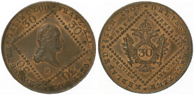 Franz II. 1792 - 1806
30 Kreuzer, 1807 S. Schmölnitz
18,40g
Fr. 511
vz/stgl