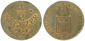 Franz II. 1792 - 1806
1/2 Kreuzer, 1816 A. Wien
4,67g
Fr. 539
f.stgl