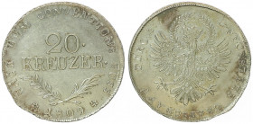 Franz II. 1792 - 1806
20 Kreuzer, 1809. erhaben
Hall
6,64g
Fr. 554a
vz