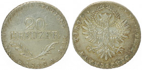 Franz II. 1792 - 1806
20 Kreuzer, 1809. erhaben
Hall
6,60g
Fr. 554b
ss