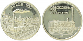 Silbermedaille, ohne Jahr
2. Republik 1945 - heute. Geschichte der Eisenbahn - Serie, Der Adler 1835, Dm 30 mm.. Wien
8,34g
PP