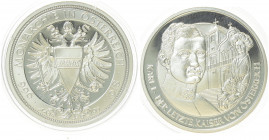 Silbermedaille, ohne Jahr
2. Republik 1945 - heute. Karl I. der letzte Kaiser von Österreich, Ag 0,333, Dm 41 mm.. Wien
19,91g
PP