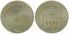 5 Einheiten, o. Jahr
2. Republik 1945 - heute. PROBE ! , in Nickel mit glattem Rand, Ø 28 mm, von Welz. Wien
8,49g
ANK Seite 164 / Nr. 12
stgl