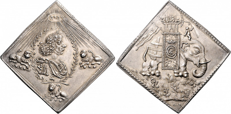 Christian V. 1670 - 1699
Dänemark, Ag Medaille. Klippenförmige Silbermedaille, o...