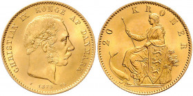 Christian IX. 1863 - 1906
Dänemark. 20 Kronen, 1873. Kopenhagen
9,00g
Friedberg 295
stgl