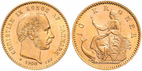 Christian IX. 1863 - 1906
Dänemark. 10 Kronen, 1900. Kopenhagen
4,52g
Friedberg 296
stgl