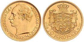 Friedrich VIII. 1906 - 1912
Dänemark. 10 Kronen, 1908. Kopenhagen
4,49g
Friedberg 298
vz/stgl
