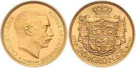 Christian X. 1912 - 1947
Dänemark. 20 Kronen, 1913. Kopenhagen
9,00g
Friedberg 299
vz/stgl