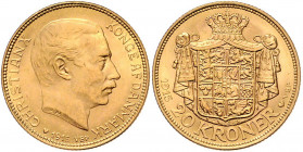 Christian X. 1912 - 1947
Dänemark. 20 Kronen, 1915. Kopenhagen
9,00g
Friedberg 299
vz/stgl