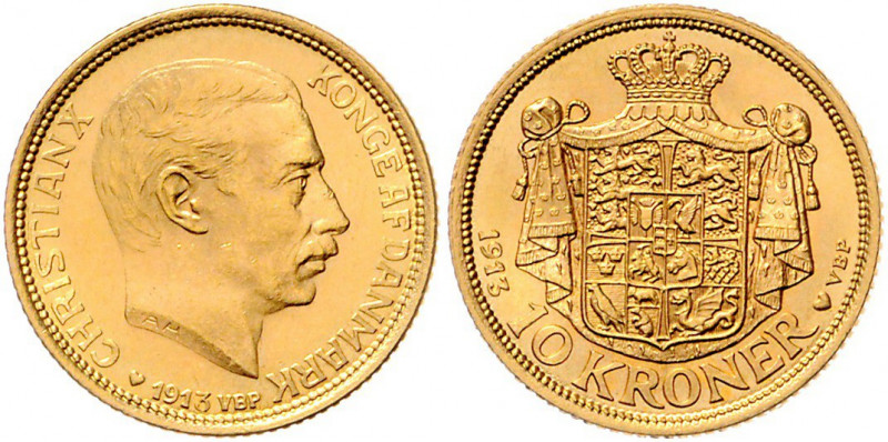 Christian X. 1912 - 1947
Dänemark. 10 Kronen, 1913. Kopenhagen
4,51g
Friedberg 3...