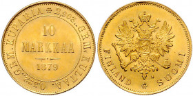 Alexander II. von Rußland, 1855 - 1881
Finnland. 10 Markkaa, 1879. Helsinki
3,23g
Friedberg 4, Schl. 5
vz/stgl