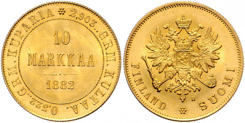 Alexander III. 1881 - 1894
Finnland. 10 Markaa, 1882. Helsinki
3,23g
Bitkin 229,...