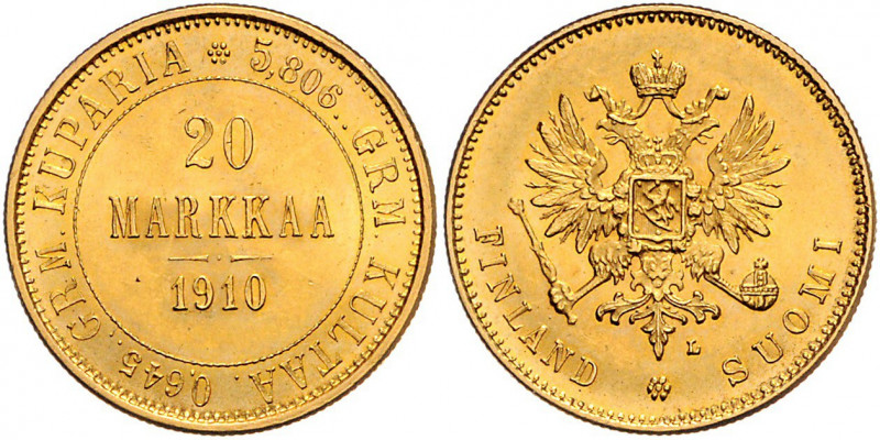 Nikolaus II.1894 - 1917
Finnland. 20 Markkaa, 1910. Helsinki
6,46g
Friedberg 3
v...