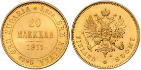 Nikolaus II.1894 - 1917
Finnland. 20 Markkaa, 1911. Helsinki
6,46g
Friedberg 3
vz/stgl