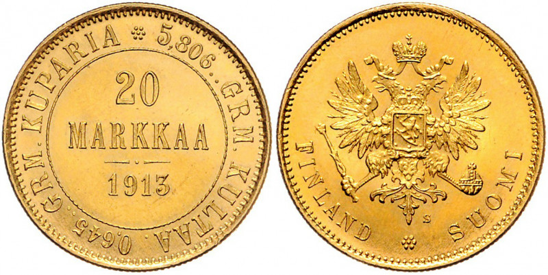 Nikolaus II.1894 - 1917
Finnland. 20 Markkaa, 1913. Helsinki
6,45g
Friedberg 3
v...