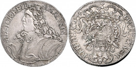 Tallero zu 60 Denari, 1748
Kroatien. RHACVSIN • RECTOR • REI, Brustbild, DVCAT • ET • SEM • • REIP • RAC • 1748 , Wappen.. 28,56g
Mimica 957, Dav. 163...