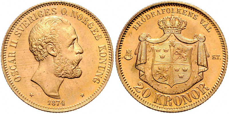 Oskar II. 1872 - 1907
Schweden. 20 Kronen, 1874. Stockholm
8,94g
Friedberg 93
st...