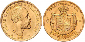 Oskar II. 1872 - 1907
Schweden. 20 Kronen, 1875. Stockholm
9,96g
Friedberg 93
stgl