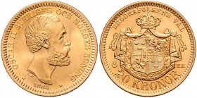Oskar II. 1872 - 1907
Schweden. 20 Kronen, 1884. Stockholm
9,00g
Friedberg 93a
stgl