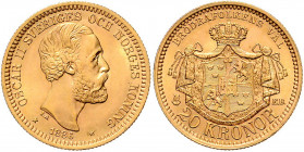 Oskar II. 1872 - 1907
Schweden. 20 Kronen, 1886. Stockholm
8,97g
Friedberg 93a
stgl