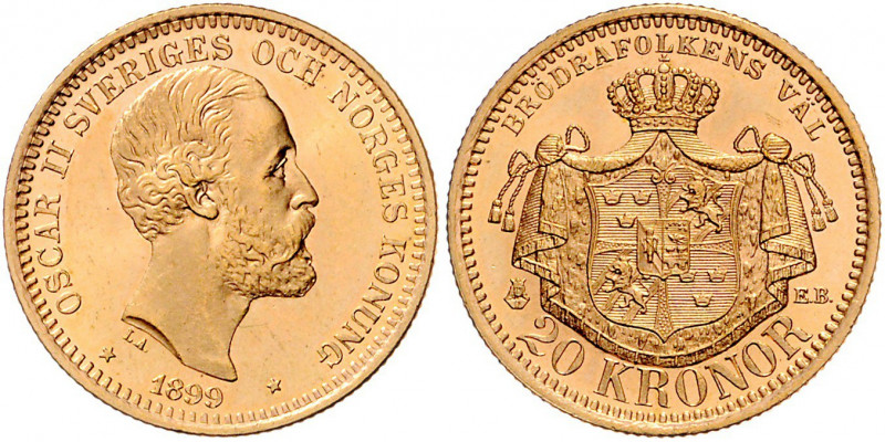 Oskar II. 1872 - 1907
Schweden. 20 Kronen, 1899. Stockholm
9,00g
Friedberg 93a
s...