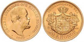 Oskar II. 1872 - 1907
Schweden. 20 Kronen, 1900. Stockholm
9,00g
Friedberg 93b
stgl
