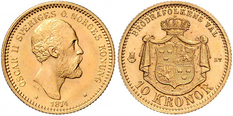 Oskar II. 1872 - 1907
Schweden. 10 Kronen, 1874. Stockholm
4,49g
Friedberg 94
st...