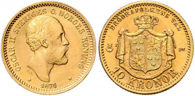 Oskar II. 1872 - 1907
Schweden. 10 Kronen, 1876. Stockholm
4,47g
Friedberg 94
stgl