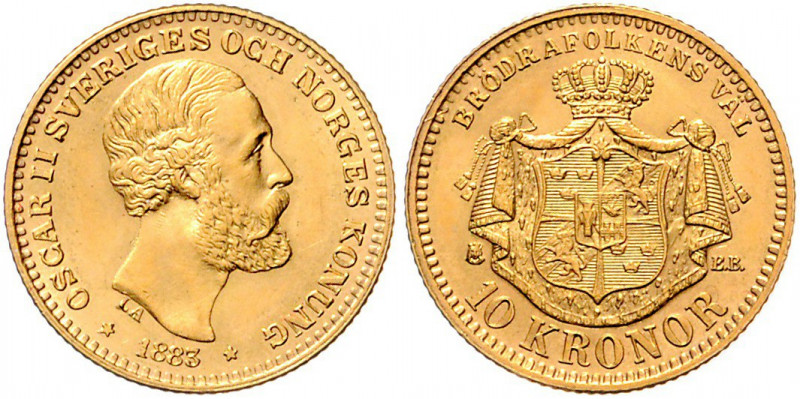 Oskar II. 1872 - 1907
Schweden. 10 Kronen, 1883. Stockholm
4,50g
Friedberg 94a
s...