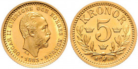 Oskar II. 1872 - 1907
Schweden. 5 Kronen, 1883. Stockholm
2,24g
Friedberg 95
stgl