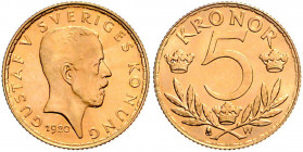 Gustav V. 1907 - 1950
Schweden. 5 Kronen, 1920. Stockholm
2,24g
Friedberg 97
stgl