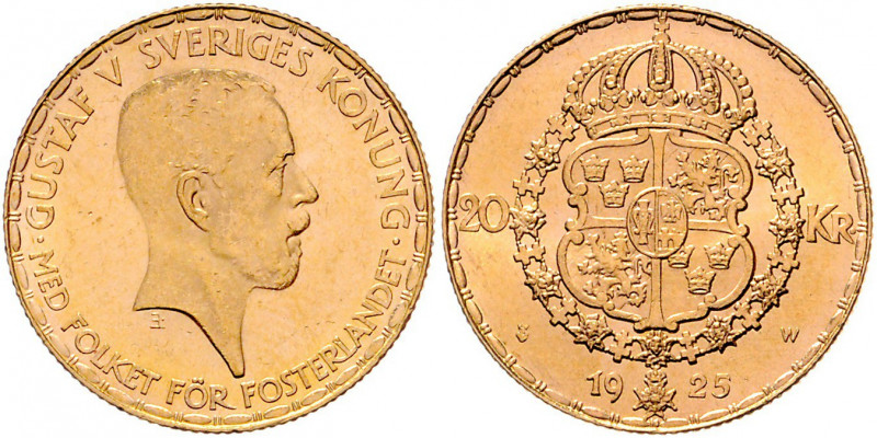 Gustav V. 1907-1950
Schweden. 20 Kronen, 1925. Münzmeister Karl-August Wallroth....