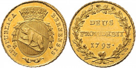 2 Duplone, 1793
Schweiz, Bern. RESPUBLICA BERNENSIS, Gekröntes Wappen // Im Eichenkranz: DEUS / PROVIDEBIT / 1793. HMZ 2-213a. 15,25g
HMZ 2-213a.
stgl...