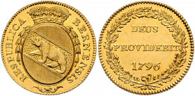 Duplone, 1796
Schweiz, Bern. RESPUBLICA BERNENSIS, Bekrönter Berner Wappenschild // Rv. DEUS / PROVIDEBIT / 1796 im Eichenkranz. 7,64g
HMZ 2-213f, Fri...