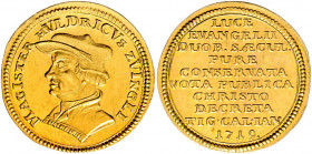 Dukat, 1719
Schweiz, Zürich. auf Huldrich Zwingli und die 200-Jahrfeier der Reformation in der Schweiz. MAGISTER HVLDRICVS ZVINGLI, Büste Zwinglis nac...