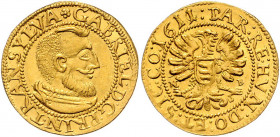 Gabriel Bathory 1608 - 1613
Ungarn, Siebenbürgen. Dukat, 1611. Brustbild nach rechts. Rv. Links blickender Adler mit Wappen auf der Brust, zu den Seit...
