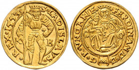 Ferdinand I. 1521 - 1564
Dukat, 1553. KB, Kremnitz
3,54g
MzA. Seite 36
vz/stgl